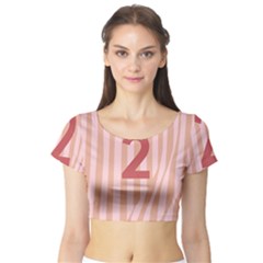 Number 2 Line Vertical Red Pink Wave Chevron Short Sleeve Crop Top (tight Fit) by Mariart