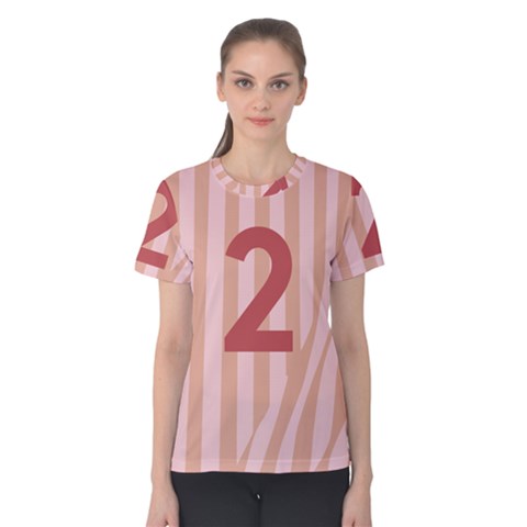 Number 2 Line Vertical Red Pink Wave Chevron Women s Cotton Tee by Mariart