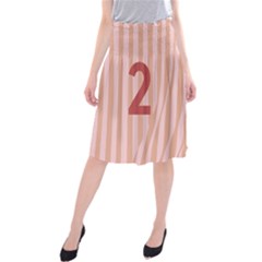 Number 2 Line Vertical Red Pink Wave Chevron Midi Beach Skirt by Mariart