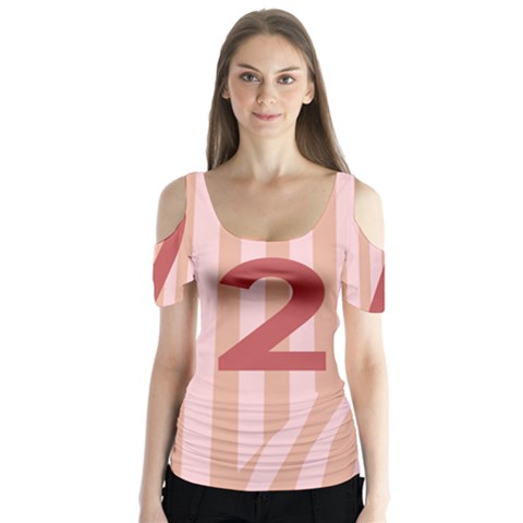 Number 2 Line Vertical Red Pink Wave Chevron Butterfly Sleeve Cutout Tee  by Mariart