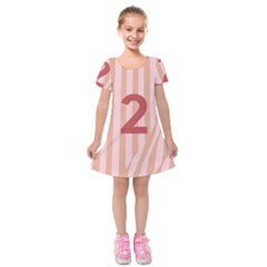 Number 2 Line Vertical Red Pink Wave Chevron Kids  Short Sleeve Velvet Dress by Mariart