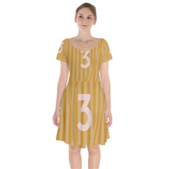 Number 3 Line Vertical Yellow Pink Orange Wave Chevron Short Sleeve Bardot Dress by Mariart