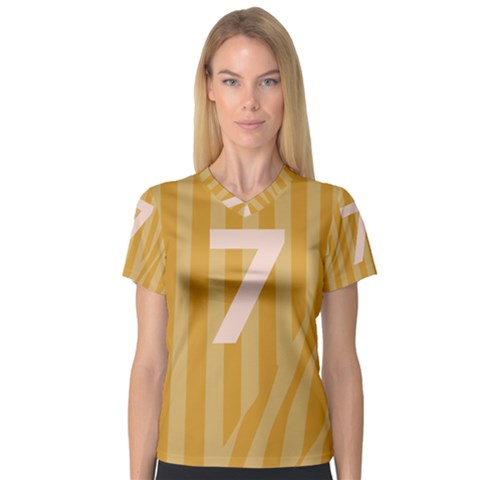 Number 7 Line Vertical Yellow Pink Orange Wave Chevron Women s V-neck Sport Mesh Tee by Mariart