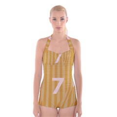 Number 7 Line Vertical Yellow Pink Orange Wave Chevron Boyleg Halter Swimsuit  by Mariart