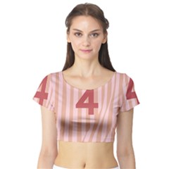 Number 4 Line Vertical Red Pink Wave Chevron Short Sleeve Crop Top (tight Fit) by Mariart