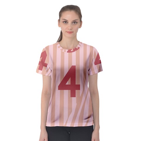 Number 4 Line Vertical Red Pink Wave Chevron Women s Sport Mesh Tee by Mariart