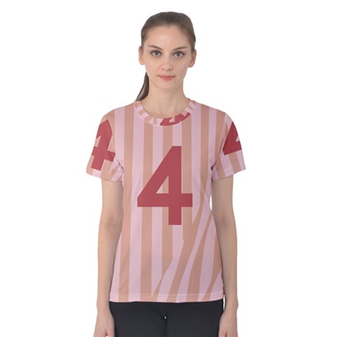 Number 4 Line Vertical Red Pink Wave Chevron Women s Cotton Tee by Mariart