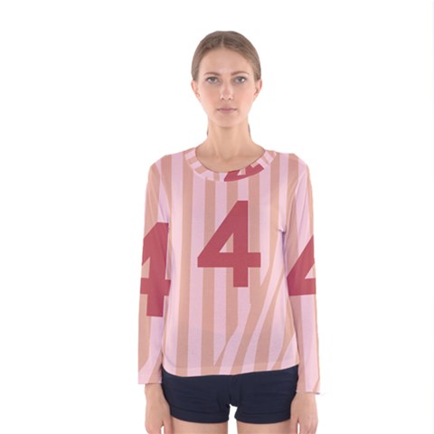 Number 4 Line Vertical Red Pink Wave Chevron Women s Long Sleeve Tee by Mariart