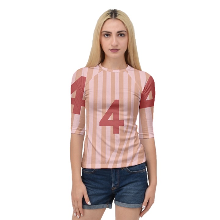 Number 4 Line Vertical Red Pink Wave Chevron Quarter Sleeve Tee