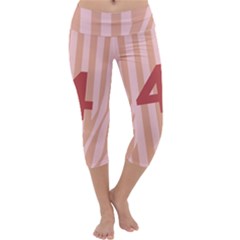 Number 4 Line Vertical Red Pink Wave Chevron Capri Yoga Leggings by Mariart