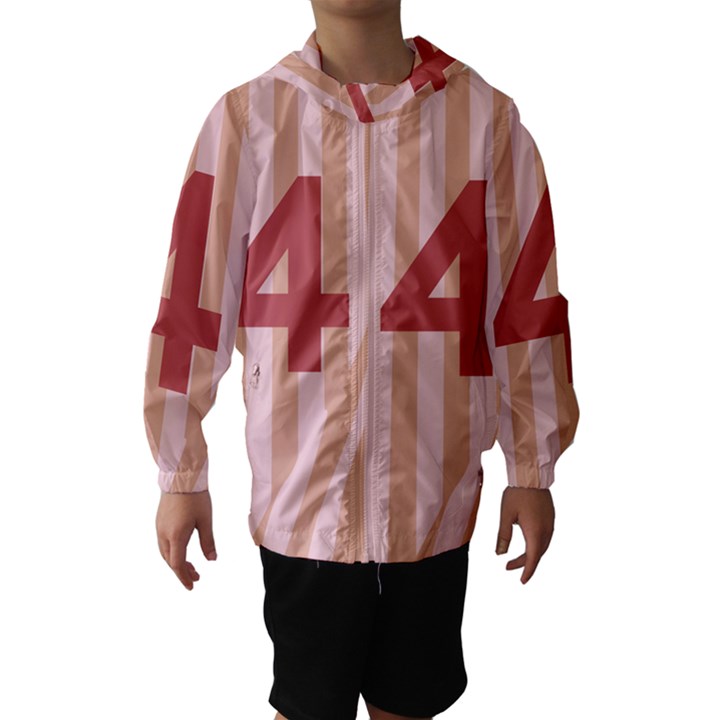 Number 4 Line Vertical Red Pink Wave Chevron Hooded Wind Breaker (Kids)