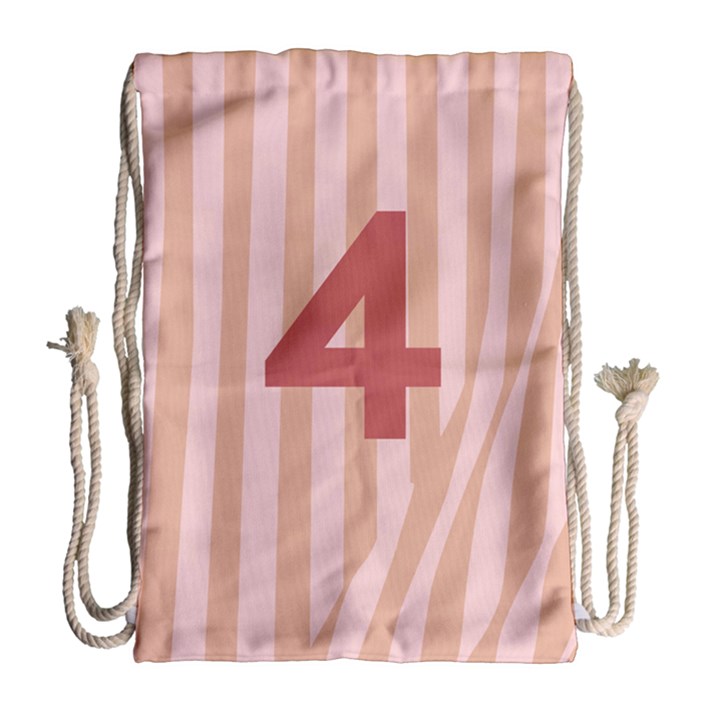 Number 4 Line Vertical Red Pink Wave Chevron Drawstring Bag (Large)