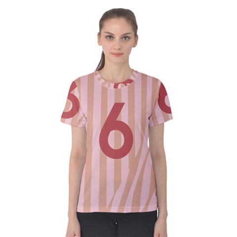 Number 6 Line Vertical Red Pink Wave Chevron Women s Cotton Tee by Mariart