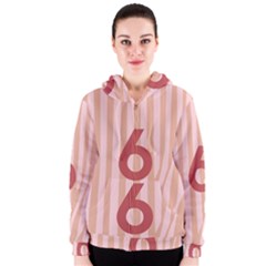 Number 6 Line Vertical Red Pink Wave Chevron Women s Zipper Hoodie by Mariart