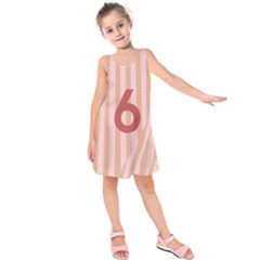 Number 6 Line Vertical Red Pink Wave Chevron Kids  Sleeveless Dress by Mariart