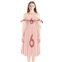 Number 6 Line Vertical Red Pink Wave Chevron Shoulder Tie Bardot Midi Dress View1