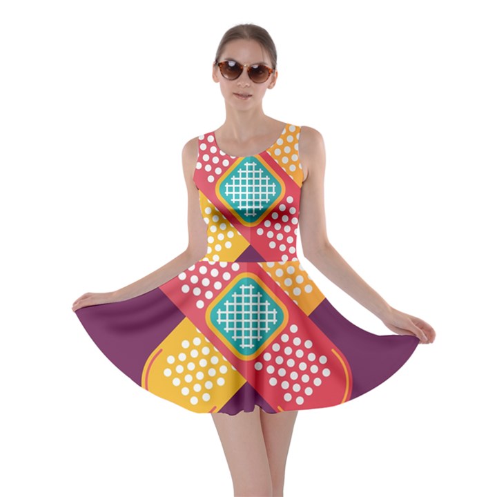 Plaster Scratch Sore Polka Line Purple Yellow Skater Dress