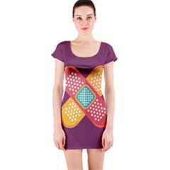 Plaster Scratch Sore Polka Line Purple Yellow Short Sleeve Bodycon Dress by Mariart