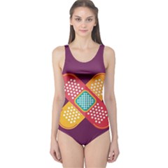 Plaster Scratch Sore Polka Line Purple Yellow One Piece Swimsuit by Mariart