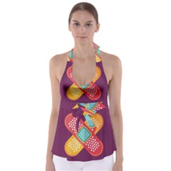 Plaster Scratch Sore Polka Line Purple Yellow Babydoll Tankini Top