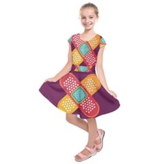 Plaster Scratch Sore Polka Line Purple Yellow Kids  Short Sleeve Dress by Mariart