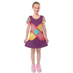 Plaster Scratch Sore Polka Line Purple Yellow Kids  Short Sleeve Velvet Dress by Mariart