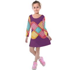 Plaster Scratch Sore Polka Line Purple Yellow Kids  Long Sleeve Velvet Dress by Mariart