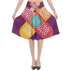 Plaster Scratch Sore Polka Line Purple Yellow Flared Midi Skirt by Mariart