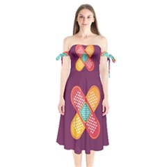 Plaster Scratch Sore Polka Line Purple Yellow Shoulder Tie Bardot Midi Dress by Mariart