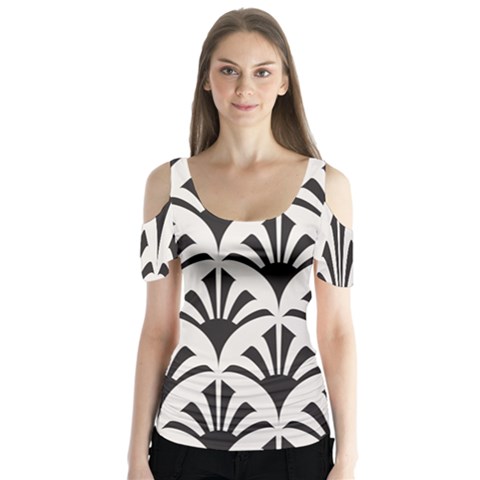 Parade Art Deco Style Neutral Vinyl Butterfly Sleeve Cutout Tee  by Mariart