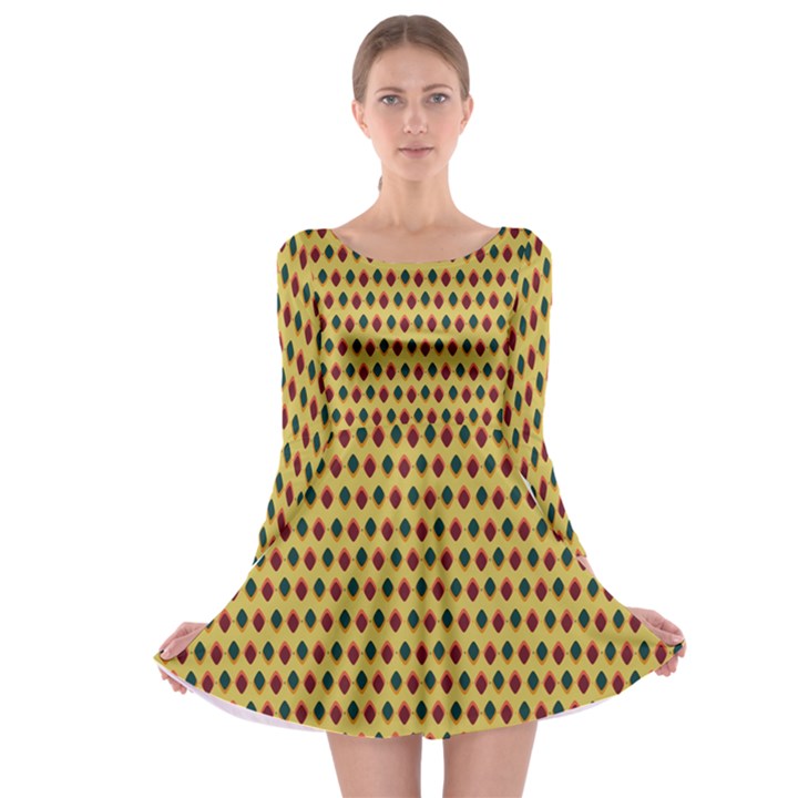 Points Cells Paint Texture Plaid Triangle Polka Long Sleeve Skater Dress