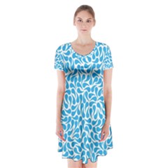 Pattern Blue Short Sleeve V-neck Flare Dress