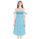 Pattern Blue Shoulder Tie Bardot Midi Dress View1