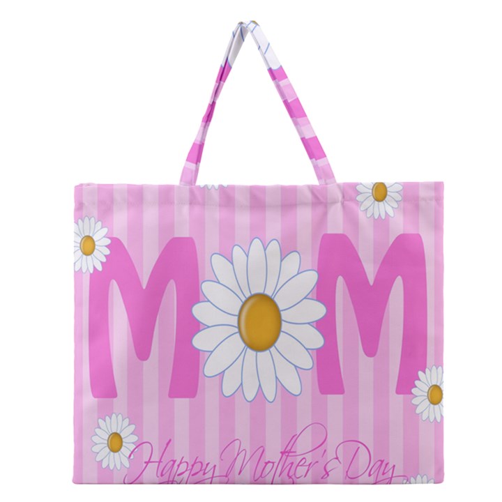 Valentine Happy Mothers Day Pink Heart Love Sunflower Flower Zipper Large Tote Bag