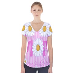 Valentine Happy Mothers Day Pink Heart Love Sunflower Flower Short Sleeve Front Detail Top