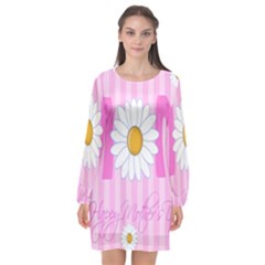 Valentine Happy Mothers Day Pink Heart Love Sunflower Flower Long Sleeve Chiffon Shift Dress 