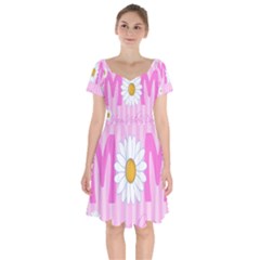 Valentine Happy Mothers Day Pink Heart Love Sunflower Flower Short Sleeve Bardot Dress by Mariart