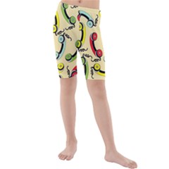 Telephone Cable Green Nyellow Red Blue Kids  Mid Length Swim Shorts by Mariart