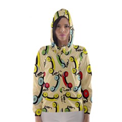 Telephone Cable Green Nyellow Red Blue Hooded Wind Breaker (women)