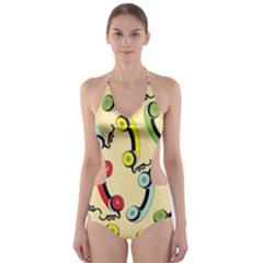 Telephone Cable Green Nyellow Red Blue Cut-out One Piece Swimsuit by Mariart