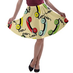 Telephone Cable Green Nyellow Red Blue A-line Skater Skirt by Mariart