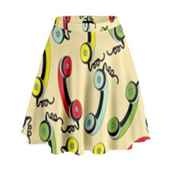 Telephone Cable Green Nyellow Red Blue High Waist Skirt by Mariart