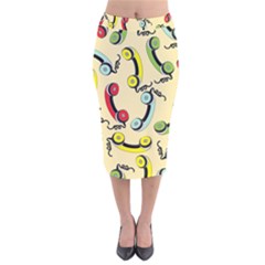 Telephone Cable Green Nyellow Red Blue Velvet Midi Pencil Skirt by Mariart