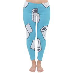 Roller Tissue White Blue Restroom Classic Winter Leggings by Mariart