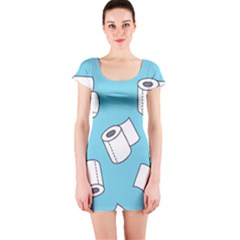 Roller Tissue White Blue Restroom Short Sleeve Bodycon Dress by Mariart