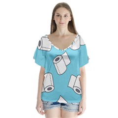 Roller Tissue White Blue Restroom Flutter Sleeve Top