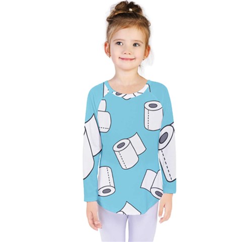 Roller Tissue White Blue Restroom Kids  Long Sleeve Tee by Mariart