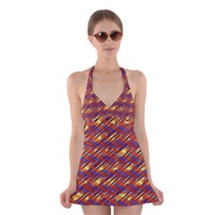 Linje Chevron Blue Yellow Brown Halter Swimsuit Dress by Mariart