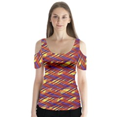 Linje Chevron Blue Yellow Brown Butterfly Sleeve Cutout Tee 