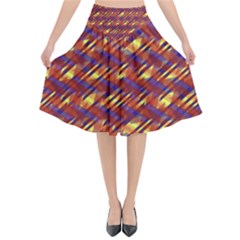 Linje Chevron Blue Yellow Brown Flared Midi Skirt by Mariart